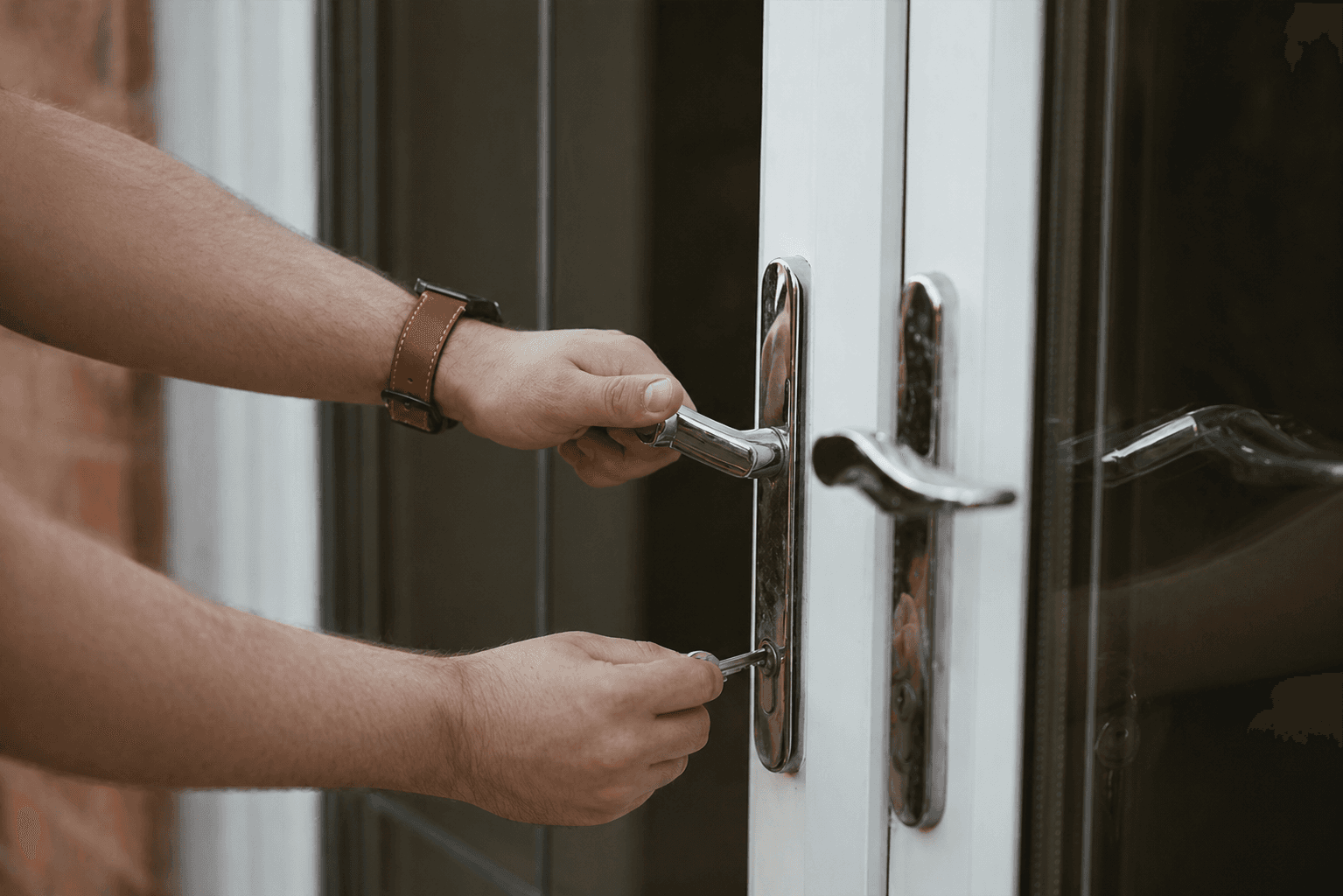 Door handle and key for gain-entry service