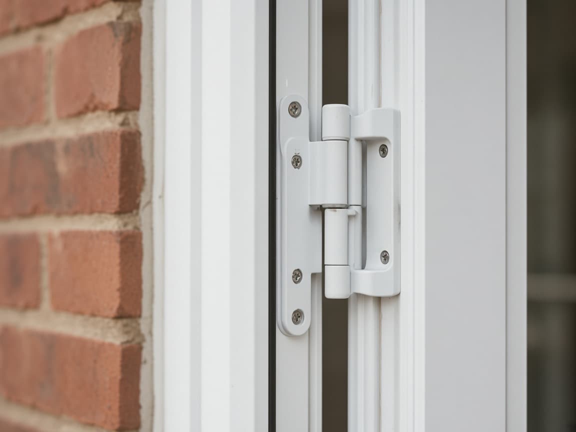 White flag hinge on a UPVC door